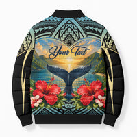 Personalized Masefau American Samoa Whale Bomber Puffer Jacket Polynesian Tribal Pattern Tropical Hibiscus TS04 - Polynesian Pride