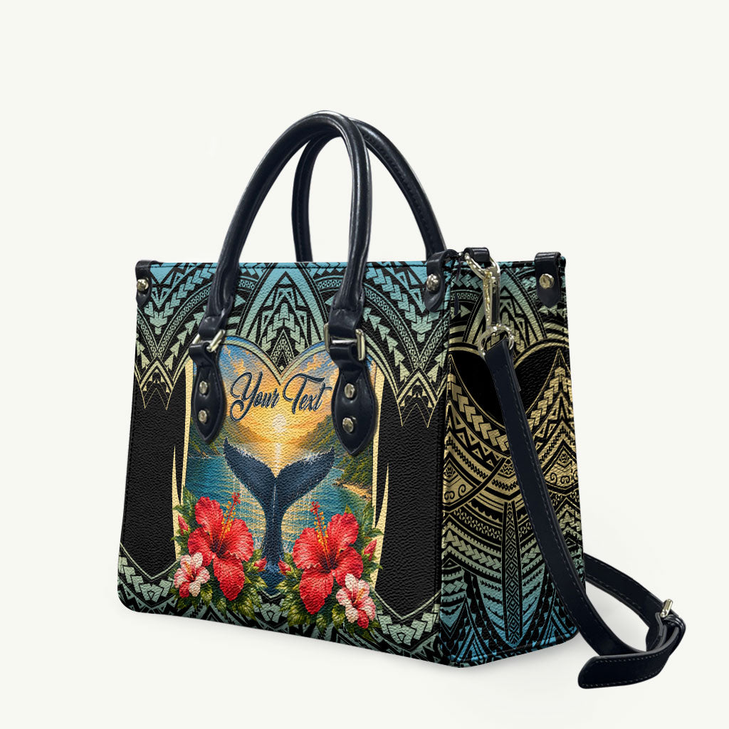 Personalized Masefau American Samoa Whale Leather Bag Polynesian Tribal Pattern Tropical Hibiscus TS04 Black Blue - Polynesian Pride
