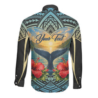 Personalized Masefau American Samoa Whale Long Sleeve Button Shirt Polynesian Tribal Pattern Tropical Hibiscus TS04 - Polynesian Pride