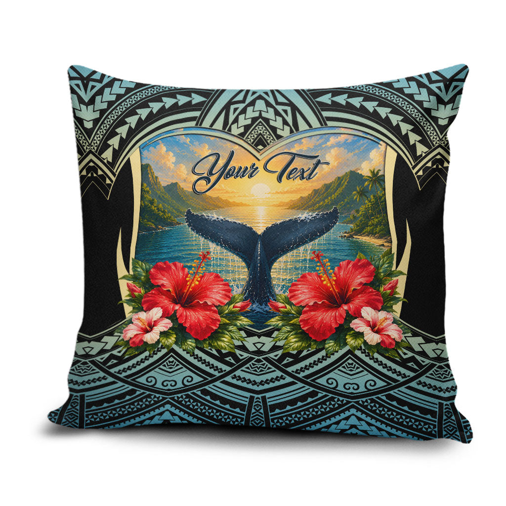 Personalized Masefau American Samoa Whale Pillow Cover Polynesian Tribal Pattern Tropical Hibiscus TS04 Black Blue - Polynesian Pride