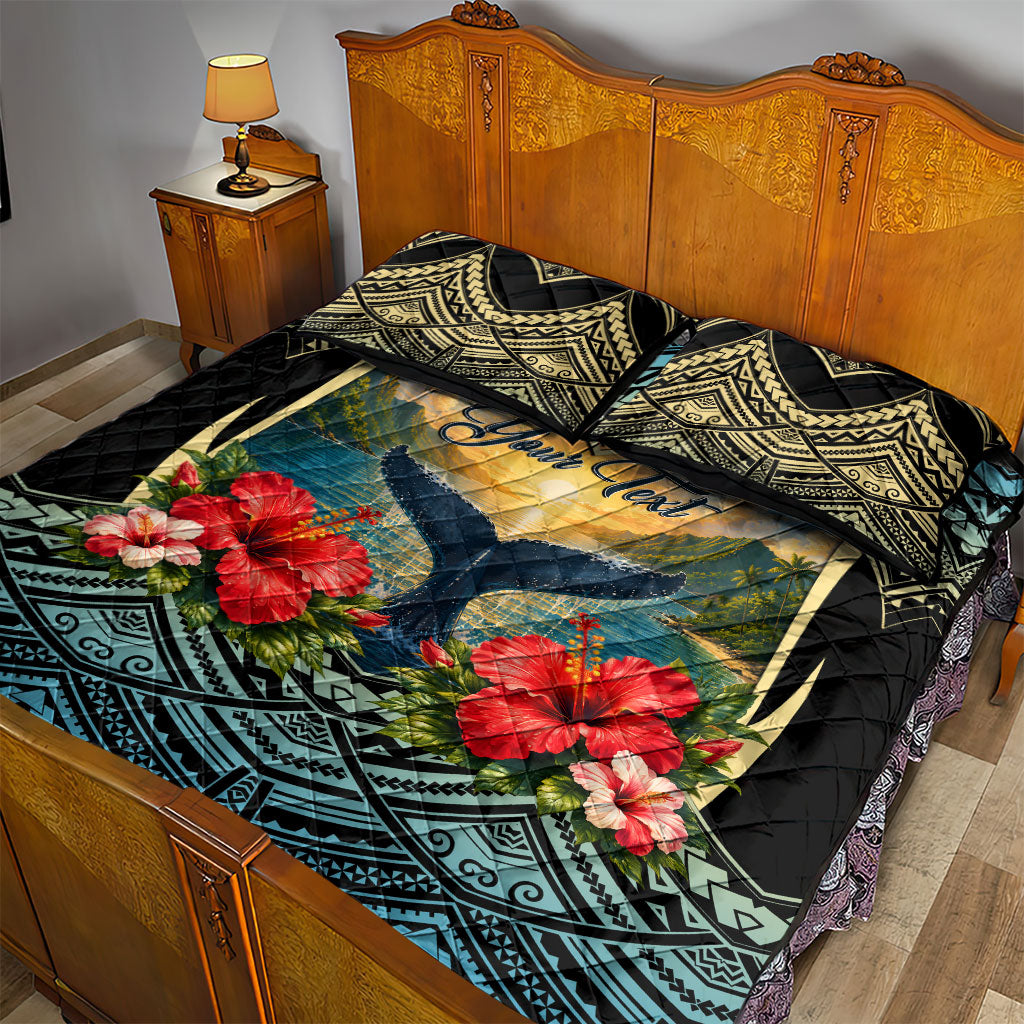 Personalized Masefau American Samoa Whale Quilt Bed Set Polynesian Tribal Pattern Tropical Hibiscus TS04 - Polynesian Pride