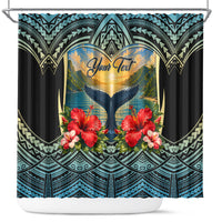 Personalized Masefau American Samoa Whale Shower Curtain Polynesian Tribal Pattern Tropical Hibiscus TS04 Black Blue - Polynesian Pride