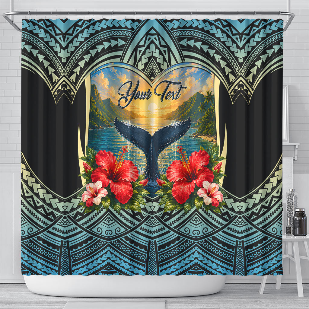 Personalized Masefau American Samoa Whale Shower Curtain Polynesian Tribal Pattern Tropical Hibiscus TS04 - Polynesian Pride