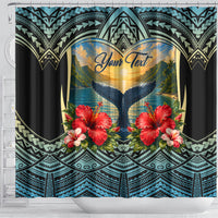 Personalized Masefau American Samoa Whale Shower Curtain Polynesian Tribal Pattern Tropical Hibiscus TS04 - Polynesian Pride