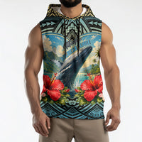 Personalized Masefau American Samoa Whale Sleeveless Hoodie Polynesian Tribal Pattern Tropical Hibiscus TS04 - Polynesian Pride