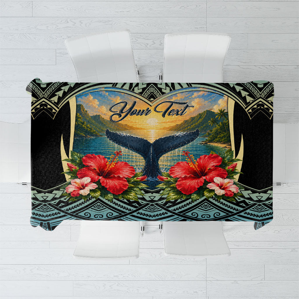 Personalized Masefau American Samoa Whale Tablecloth Polynesian Tribal Pattern Tropical Hibiscus TS04 Black Blue - Polynesian Pride