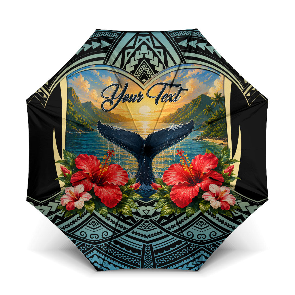 Personalized Masefau American Samoa Whale Umbrella Polynesian Tribal Pattern Tropical Hibiscus TS04 One Size Folded 11.42 inch Opened Diameter 37.4 inch Black Blue - Polynesian Pride