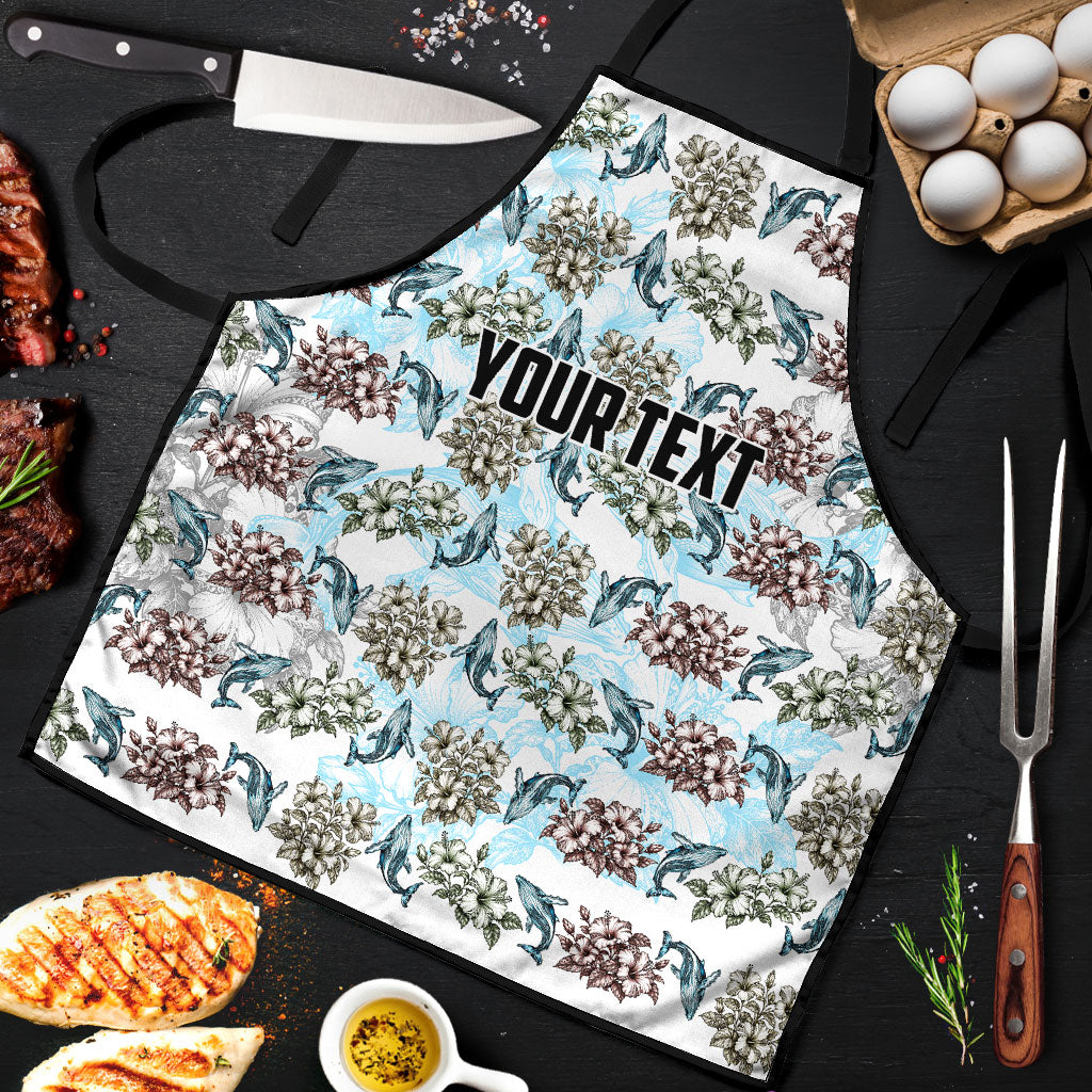 Personalized Masefau American Samoa Apron Vintage Whale Hibiscus Ocean Waves TS04 White Blue - Polynesian Pride