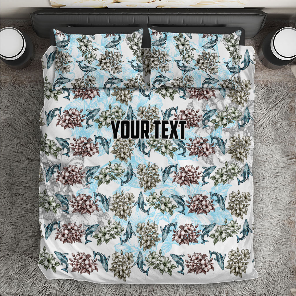 Personalized Masefau American Samoa Bedding Set Vintage Whale Hibiscus Ocean Waves TS04 White Blue - Polynesian Pride
