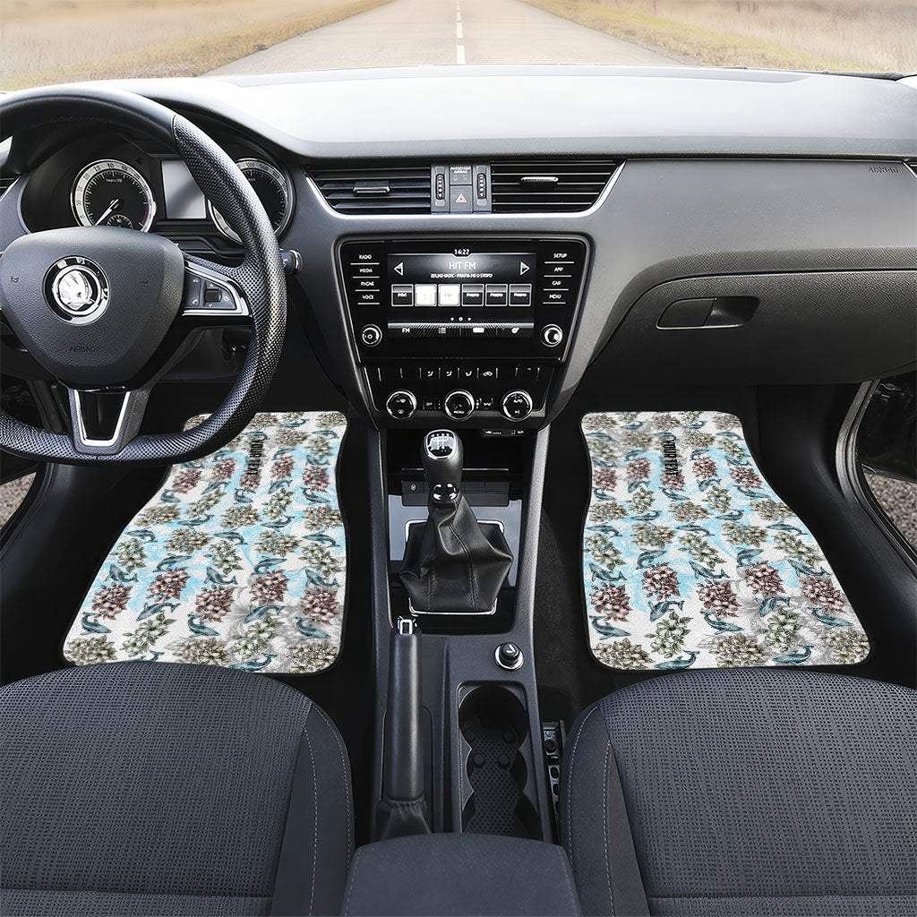 Personalized Masefau American Samoa Car Mats Vintage Whale Hibiscus Ocean Waves TS04 Set 2pcs - Front White Blue - Polynesian Pride