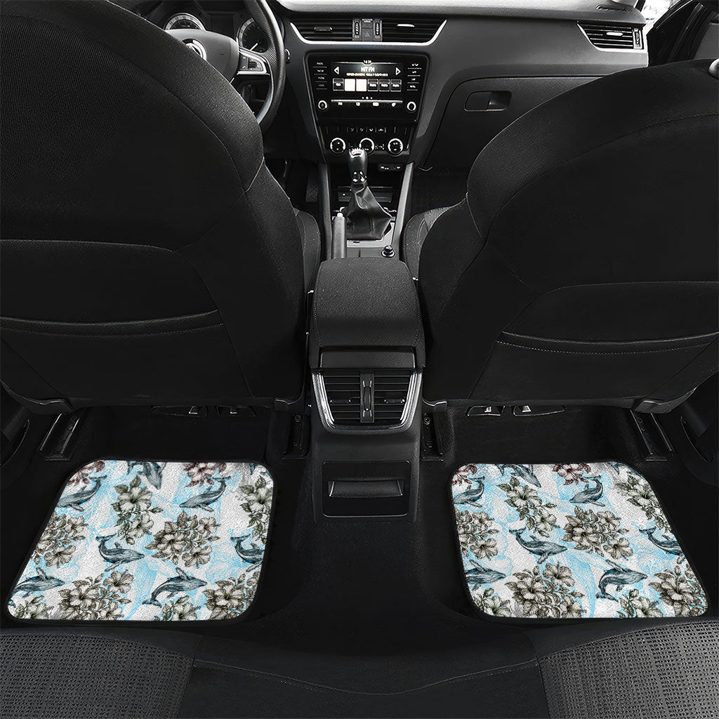 Personalized Masefau American Samoa Car Mats Vintage Whale Hibiscus Ocean Waves TS04 Set 2pcs - Back White Blue - Polynesian Pride