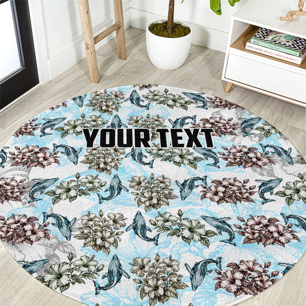 Personalized Masefau American Samoa Round Carpet Vintage Whale Hibiscus Ocean Waves TS04 White Blue - Polynesian Pride