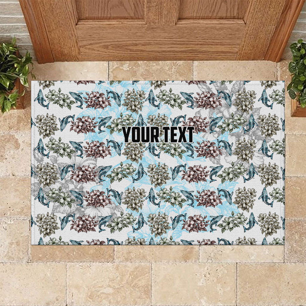 Personalized Masefau American Samoa Rubber Doormat Vintage Whale Hibiscus Ocean Waves TS04 White Blue - Polynesian Pride