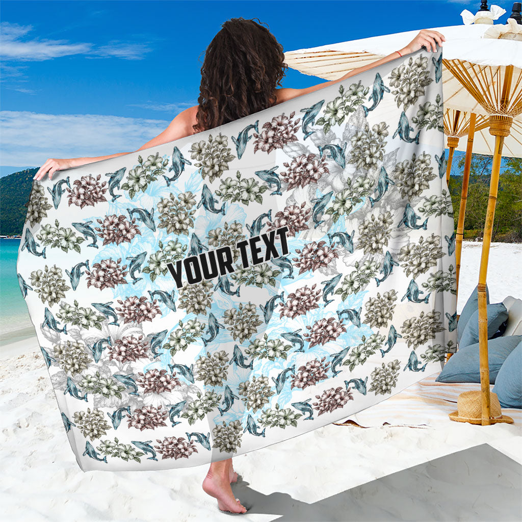 Personalized Masefau American Samoa Sarong Vintage Whale Hibiscus Ocean Waves TS04 One Size 44 x 66 inches White Blue - Polynesian Pride