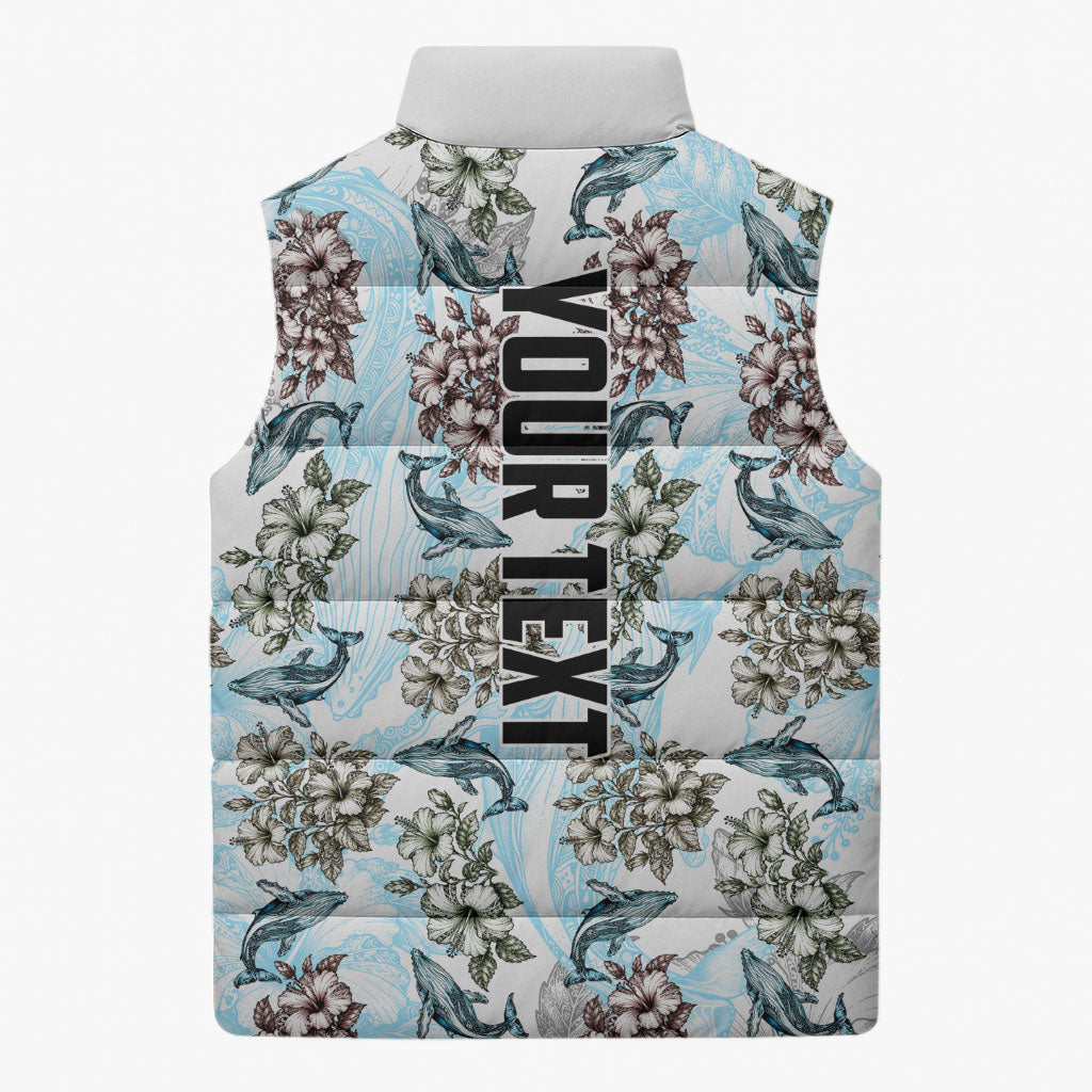 Personalized Masefau American Samoa Sleeveless Puffer Jacket Vintage Whale Hibiscus Ocean Waves TS04 - Polynesian Pride