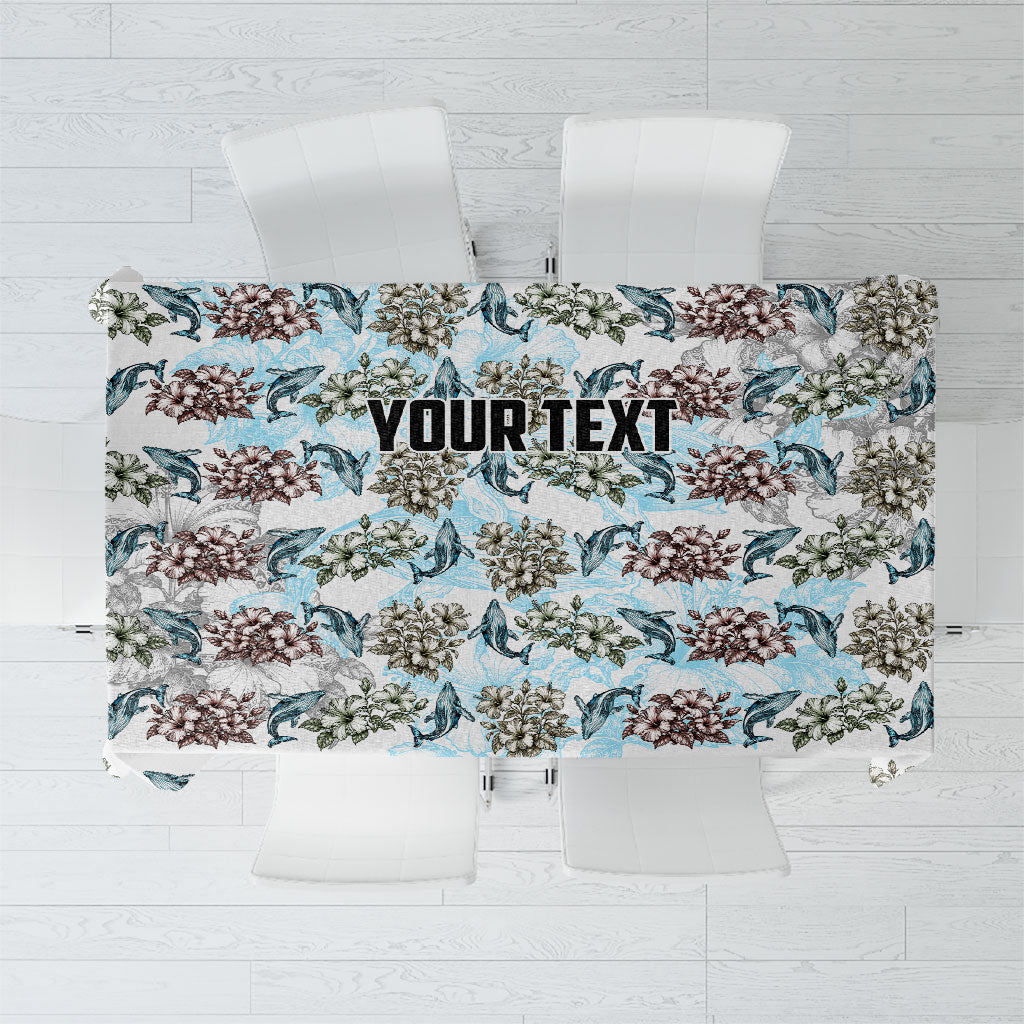 Personalized Masefau American Samoa Tablecloth Vintage Whale Hibiscus Ocean Waves TS04 White Blue - Polynesian Pride