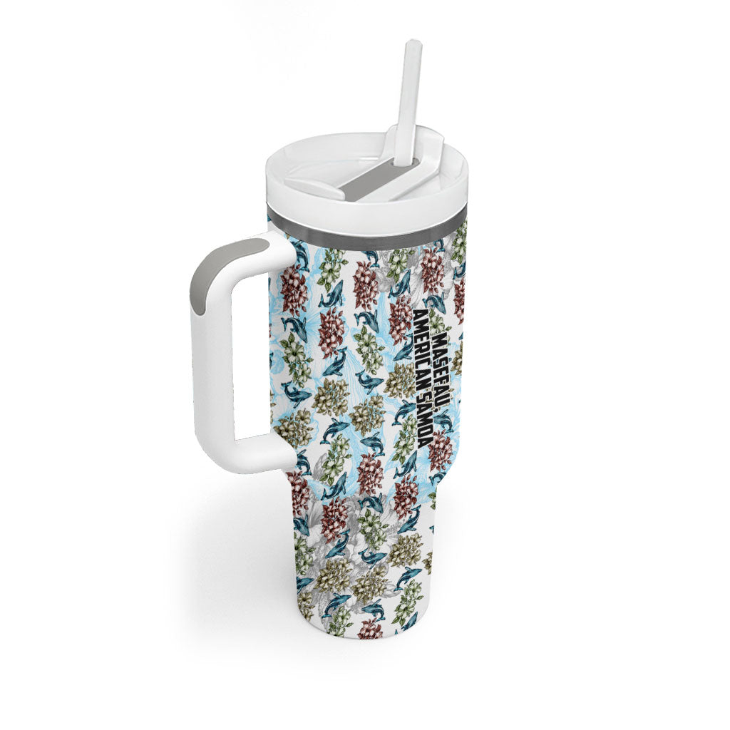 Personalized Masefau American Samoa Tumbler With Handle Vintage Whale Hibiscus Ocean Waves TS04 - Polynesian Pride