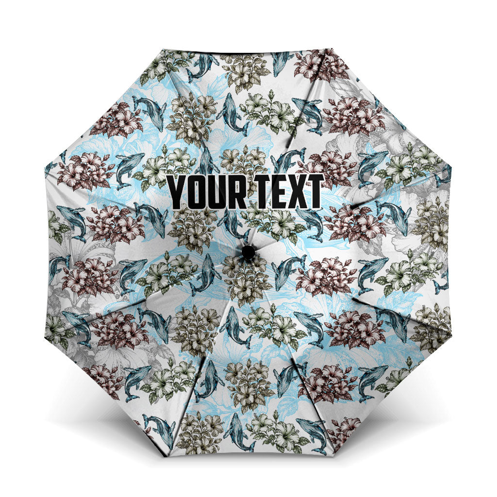 Personalized Masefau American Samoa Umbrella Vintage Whale Hibiscus Ocean Waves TS04 One Size Folded 11.42 inch Opened Diameter 37.4 inch White Blue - Polynesian Pride