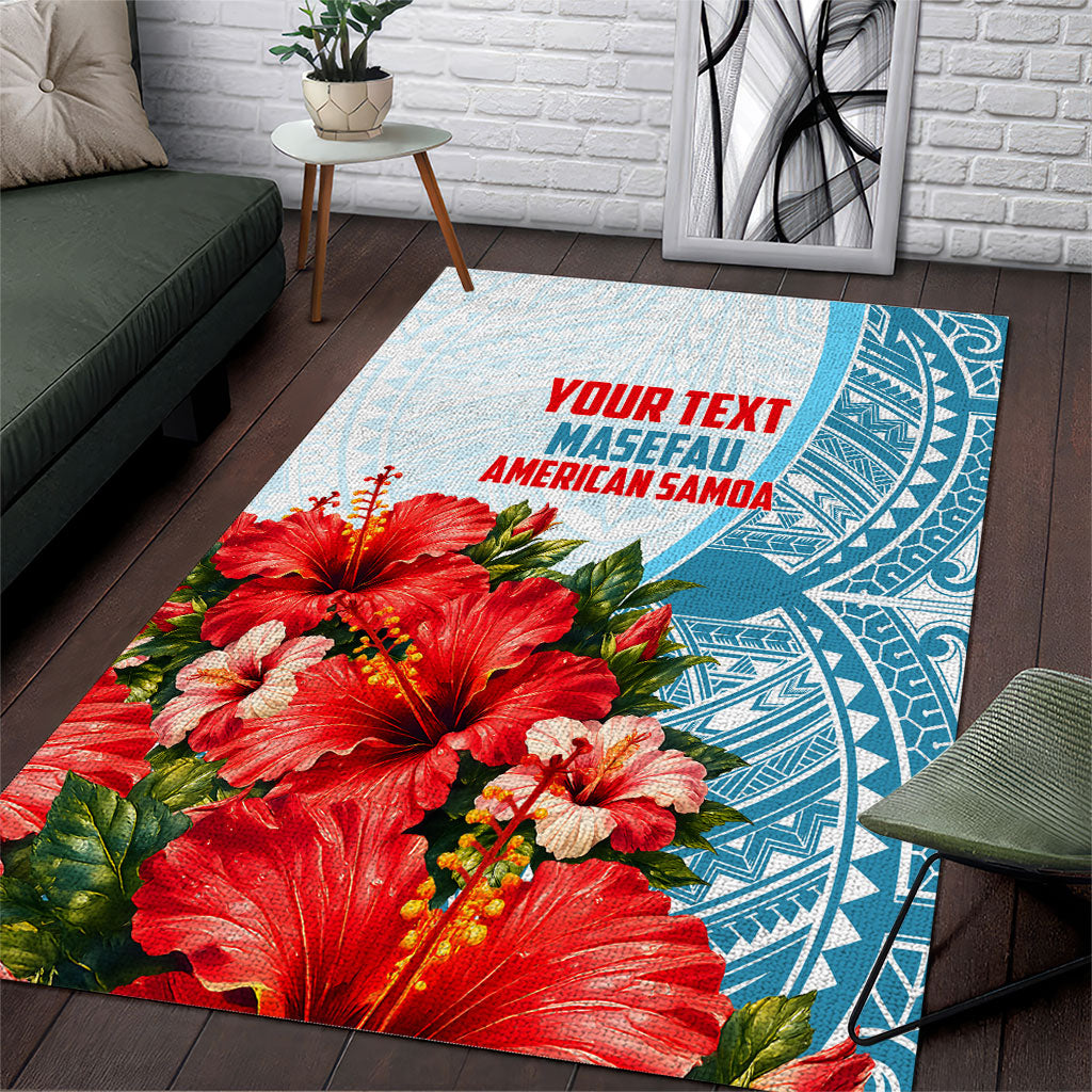 Personalized American Samoa Masefau Area Rug Hibiscus Tropical Floral Whale Polynesian Tribal Pattern TS04 White Blue - Polynesian Pride