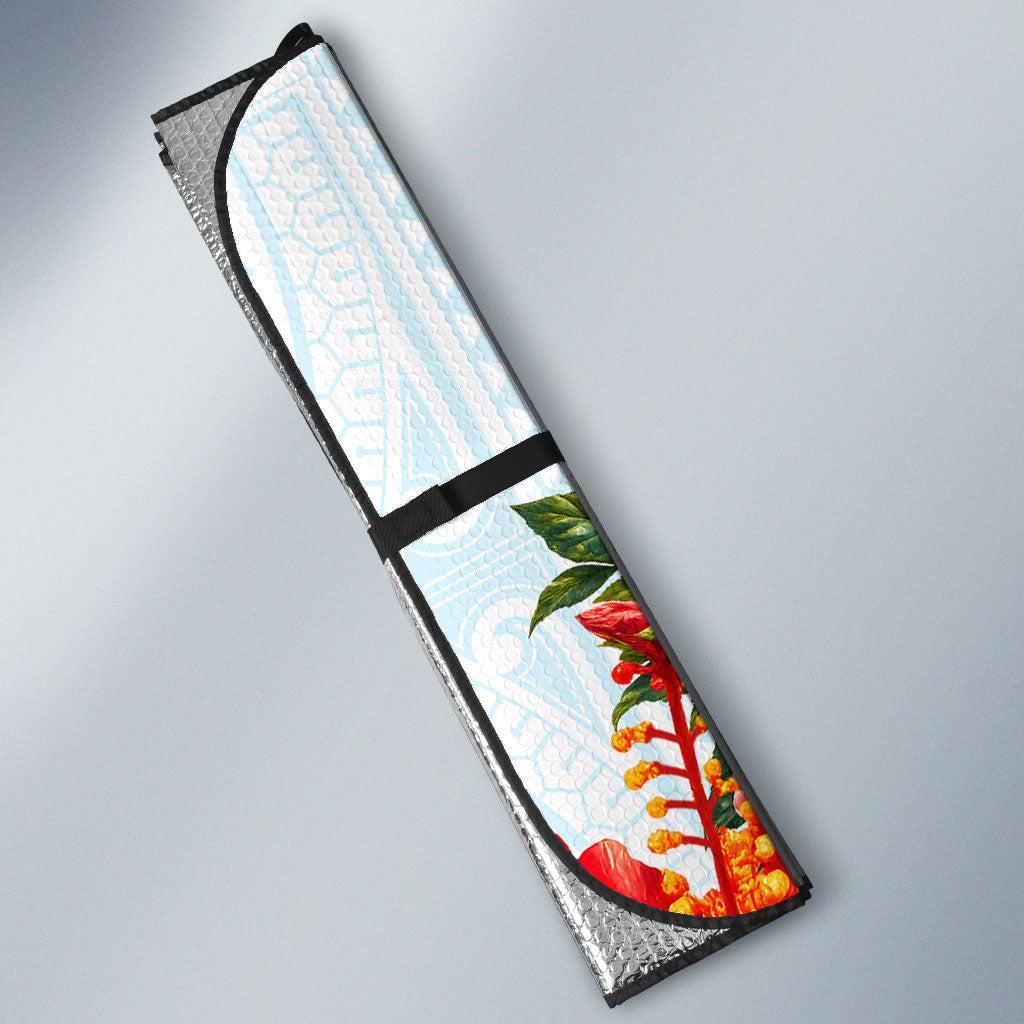 Personalized American Samoa Masefau Auto Sun Shade Hibiscus Tropical Floral Whale Polynesian Tribal Pattern TS04 - Polynesian Pride