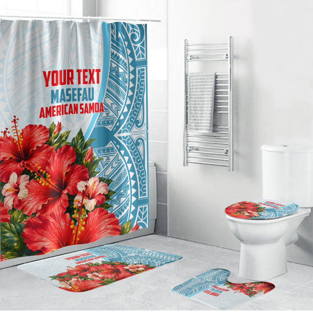 Personalized American Samoa Masefau Bathroom Set Hibiscus Tropical Floral Whale Polynesian Tribal Pattern TS04 Bathroom Set (4 pcs) White Blue - Polynesian Pride