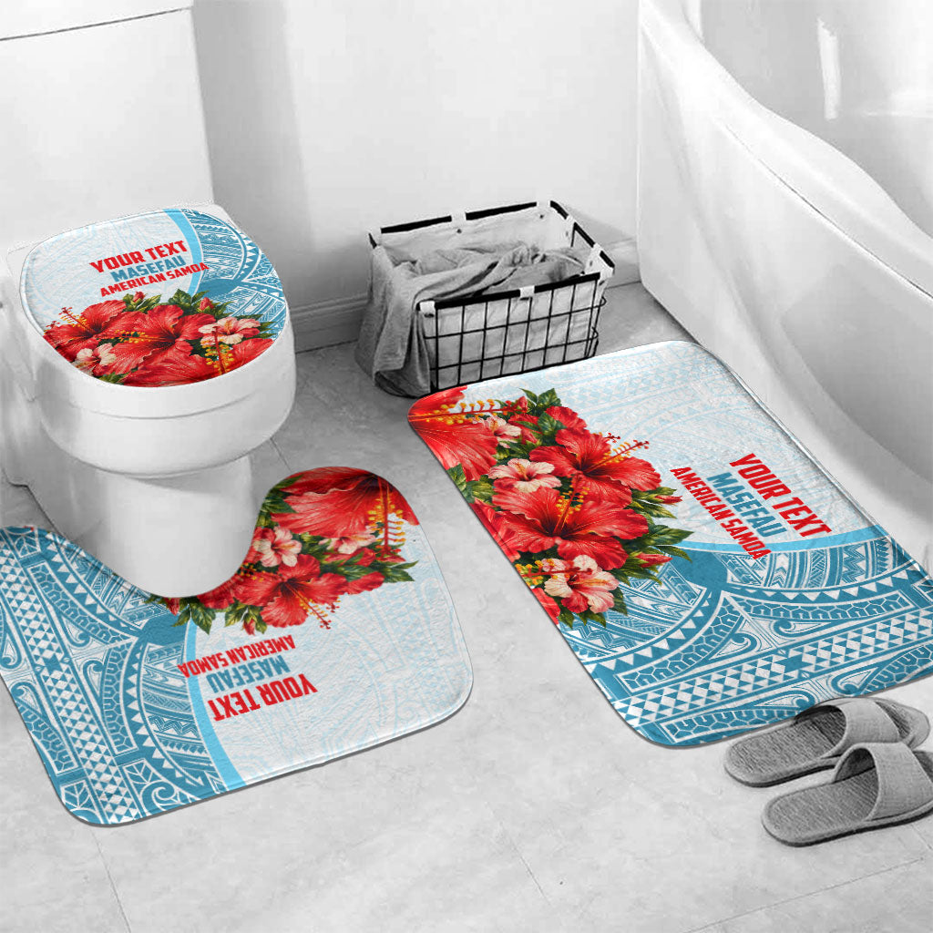 Personalized American Samoa Masefau Bathroom Set Hibiscus Tropical Floral Whale Polynesian Tribal Pattern TS04 Mat Set Only (3 pcs) One Size White Blue - Polynesian Pride