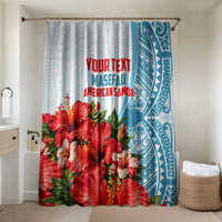 Personalized American Samoa Masefau Bathroom Set Hibiscus Tropical Floral Whale Polynesian Tribal Pattern TS04 Shower Curtain Only White Blue - Polynesian Pride