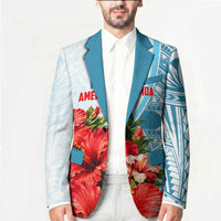 Personalized American Samoa Masefau Blazer Hibiscus Tropical Floral Whale Polynesian Tribal Pattern TS04 - Polynesian Pride