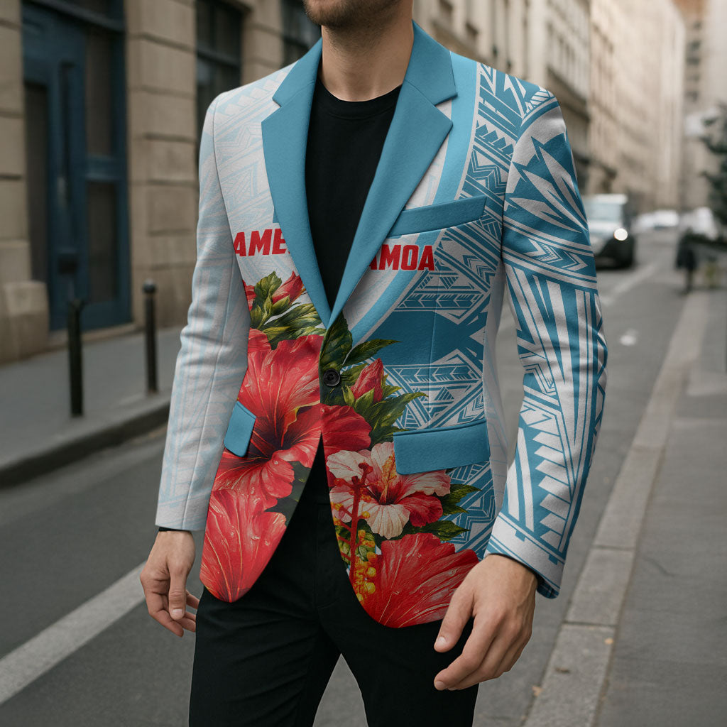 Personalized American Samoa Masefau Blazer Hibiscus Tropical Floral Whale Polynesian Tribal Pattern TS04 - Polynesian Pride