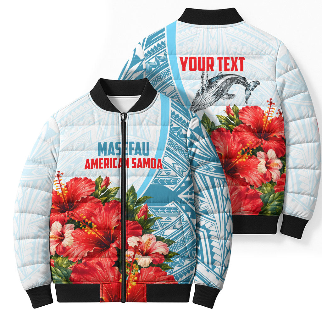 Personalized American Samoa Masefau Bomber Puffer Jacket Hibiscus Tropical Floral Whale Polynesian Tribal Pattern TS04 - Polynesian Pride