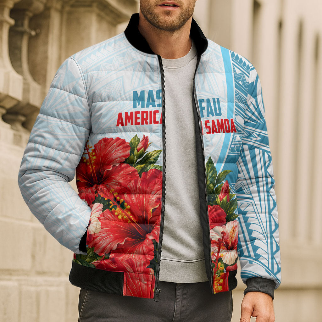 Personalized American Samoa Masefau Bomber Puffer Jacket Hibiscus Tropical Floral Whale Polynesian Tribal Pattern TS04 - Polynesian Pride