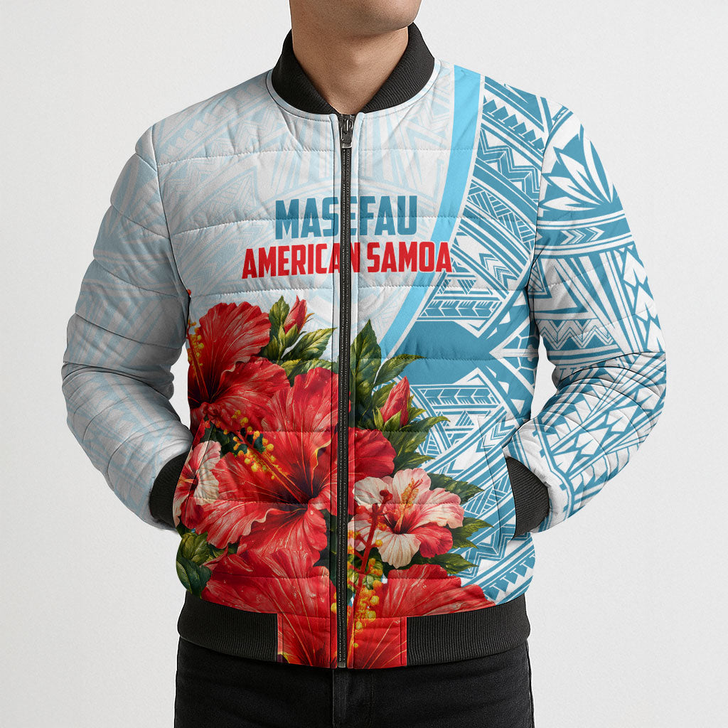 Personalized American Samoa Masefau Bomber Puffer Jacket Hibiscus Tropical Floral Whale Polynesian Tribal Pattern TS04 - Polynesian Pride