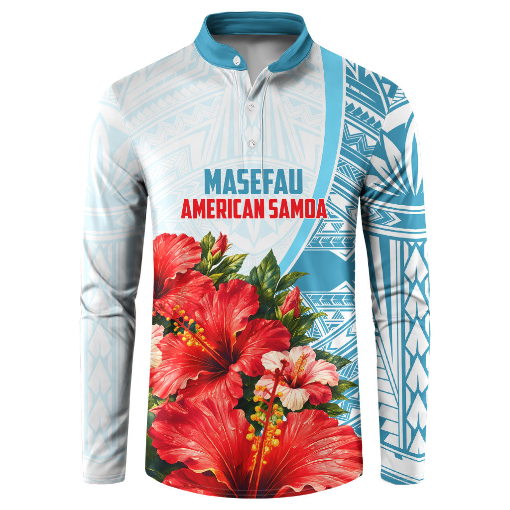 Personalized American Samoa Masefau Button Sweatshirt Hibiscus Tropical Floral Whale Polynesian Tribal Pattern TS04 White Blue - Polynesian Pride