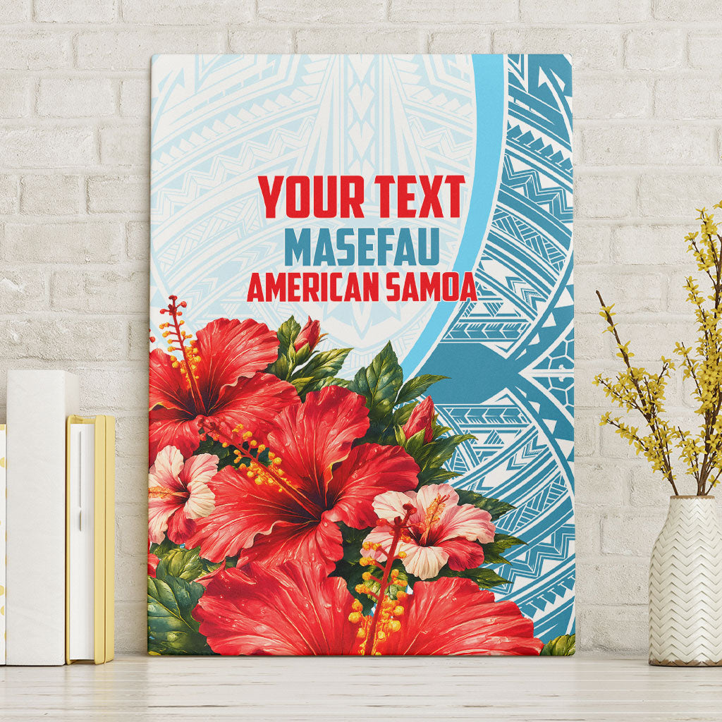 Personalized American Samoa Masefau Canvas Wall Art Hibiscus Tropical Floral Whale Polynesian Tribal Pattern TS04 Without Frame White Blue - Polynesian Pride
