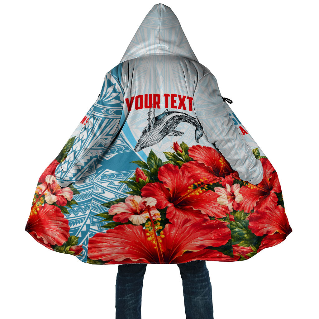 Personalized American Samoa Masefau Cloak Hibiscus Tropical Floral Whale Polynesian Tribal Pattern TS04 Unisex White Blue - Polynesian Pride