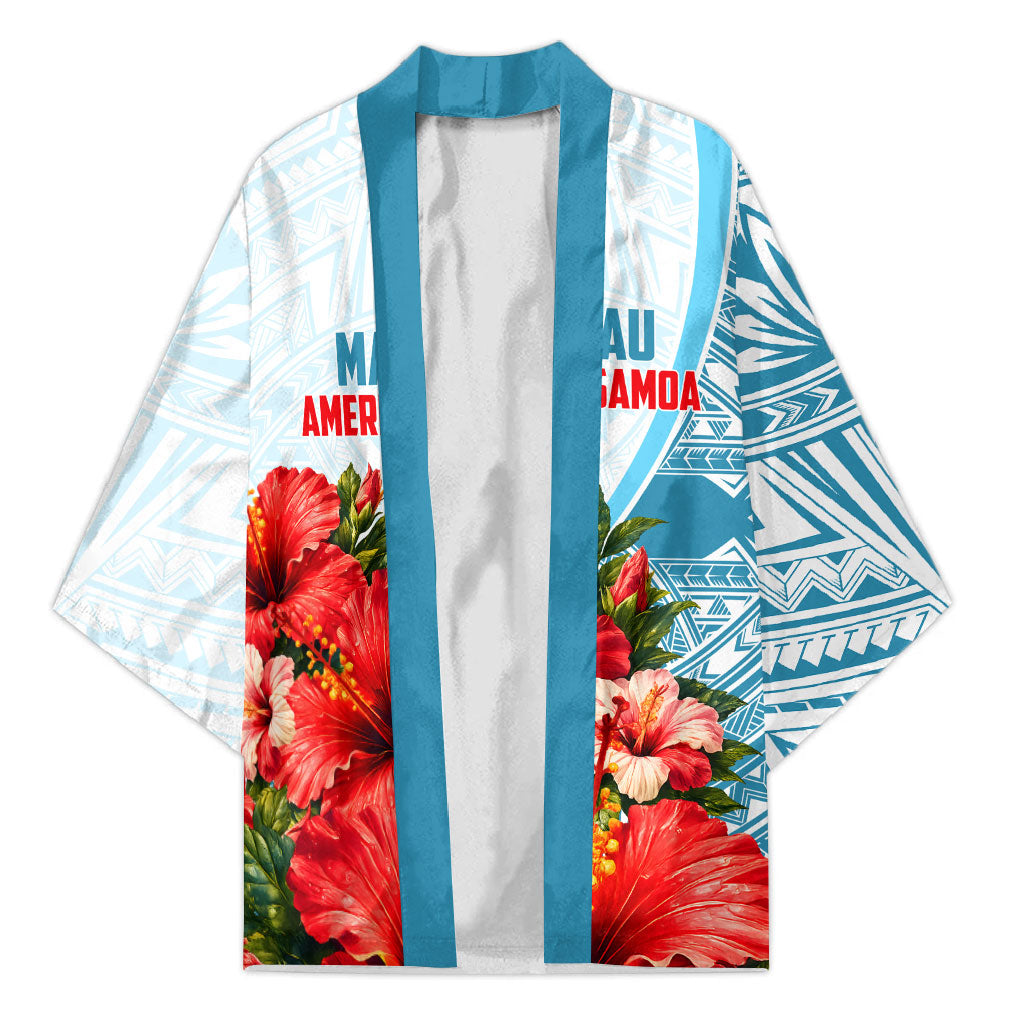 Personalized American Samoa Masefau Kimono Hibiscus Tropical Floral Whale Polynesian Tribal Pattern TS04 Unisex White Blue - Polynesian Pride