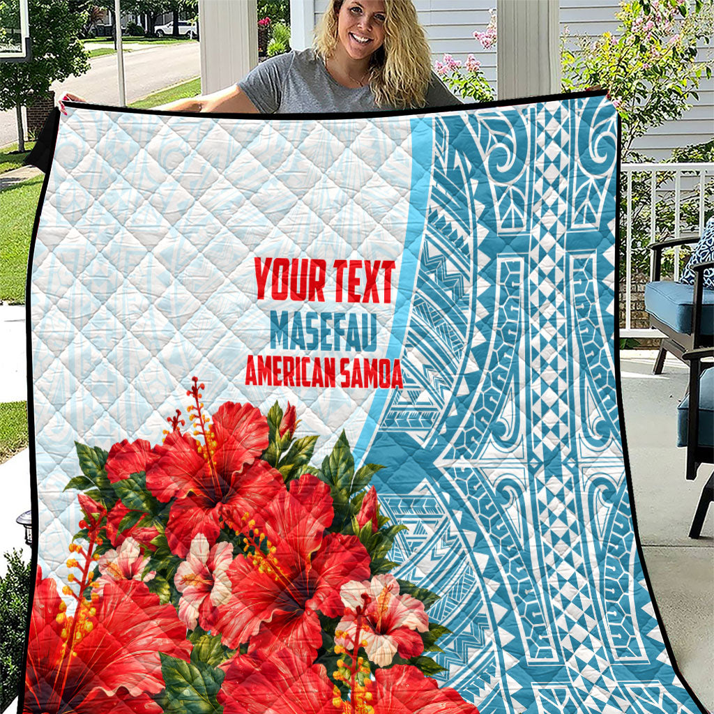 Personalized American Samoa Masefau Quilt Hibiscus Tropical Floral Whale Polynesian Tribal Pattern TS04 White Blue - Polynesian Pride
