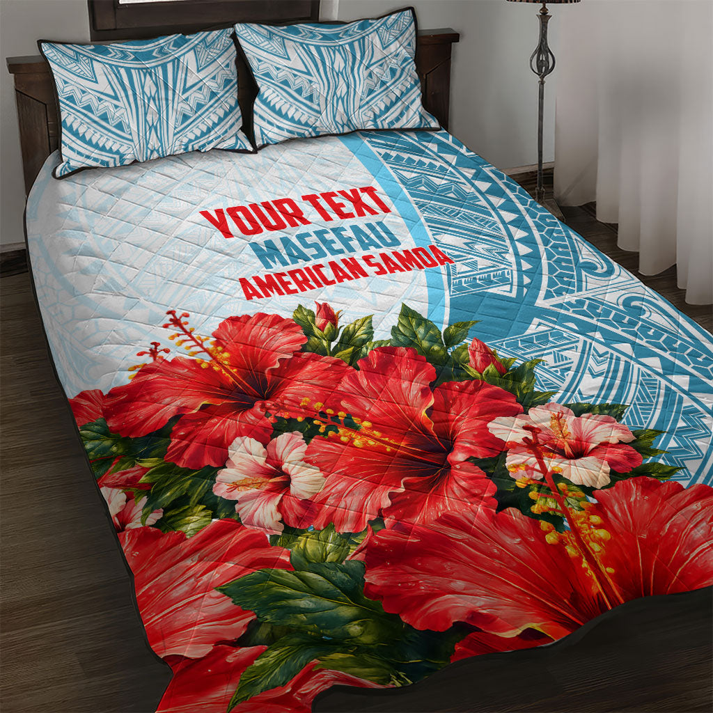 Personalized American Samoa Masefau Quilt Bed Set Hibiscus Tropical Floral Whale Polynesian Tribal Pattern TS04 White Blue - Polynesian Pride
