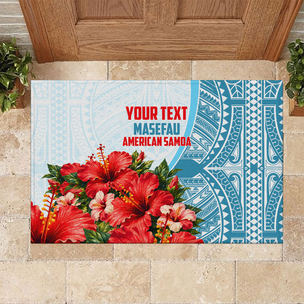 Personalized American Samoa Masefau Rubber Doormat Hibiscus Tropical Floral Whale Polynesian Tribal Pattern TS04 White Blue - Polynesian Pride