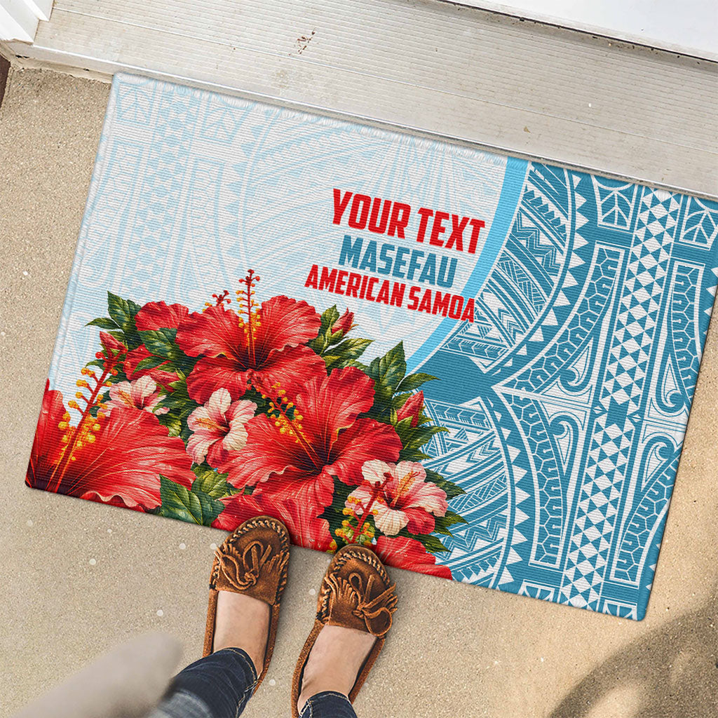 Personalized American Samoa Masefau Rubber Doormat Hibiscus Tropical Floral Whale Polynesian Tribal Pattern TS04 - Polynesian Pride