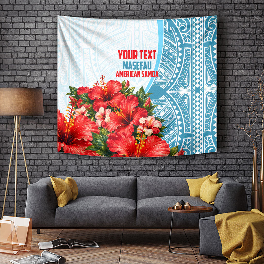Personalized American Samoa Masefau Tapestry Hibiscus Tropical Floral Whale Polynesian Tribal Pattern TS04 White Blue - Polynesian Pride