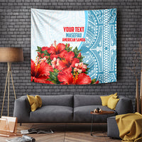 Personalized American Samoa Masefau Tapestry Hibiscus Tropical Floral Whale Polynesian Tribal Pattern TS04 White Blue - Polynesian Pride