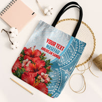 Personalized American Samoa Masefau Tote Bag Hibiscus Tropical Floral Whale Polynesian Tribal Pattern TS04 Black Strap One Size White Blue - Polynesian Pride