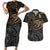 Polynesian Couples Matching Short Sleeve Bodycon Dress and Hawaiian Shirt Hammerhead Shark Tribal Pattern TS04 Black/Yellow - Polynesian Pride