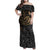 Polynesian Family Matching Off Shoulder Maxi Dress and Hawaiian Shirt Hammerhead Shark Tribal Pattern TS04 Mom's Dress Black/Yellow - Polynesian Pride