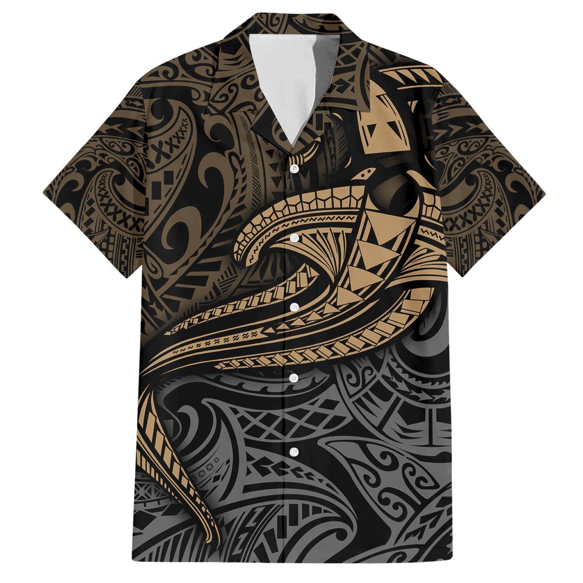 Polynesian Hawaiian Shirt Hammerhead Shark Tribal Pattern TS04 Black Yellow - Polynesian Pride