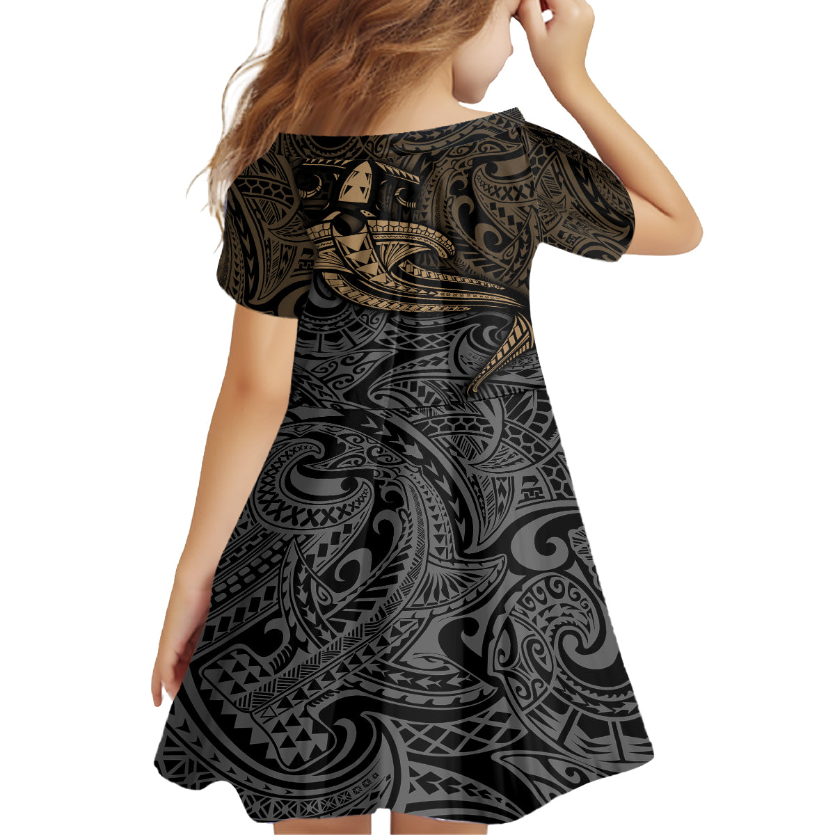Polynesian Kid Short Sleeve Dress Hammerhead Shark Tribal Pattern TS04 - Polynesian Pride