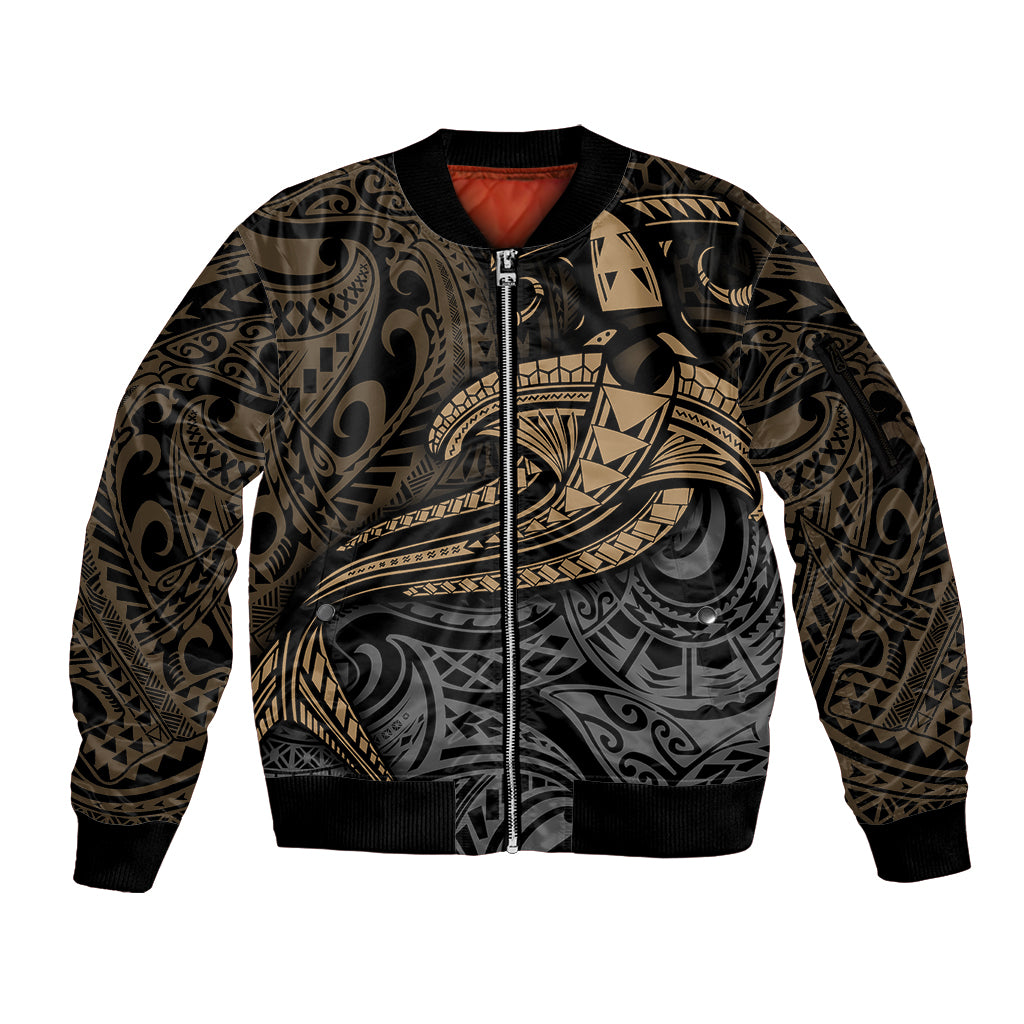 Polynesian Sleeve Zip Bomber Jacket Hammerhead Shark Tribal Pattern TS04 Unisex Black Yellow - Polynesian Pride