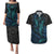 Polynesian Whale Couples Matching Puletasi Dress and Hawaiian Shirt TS04 Black/Cyan - Polynesian Pride