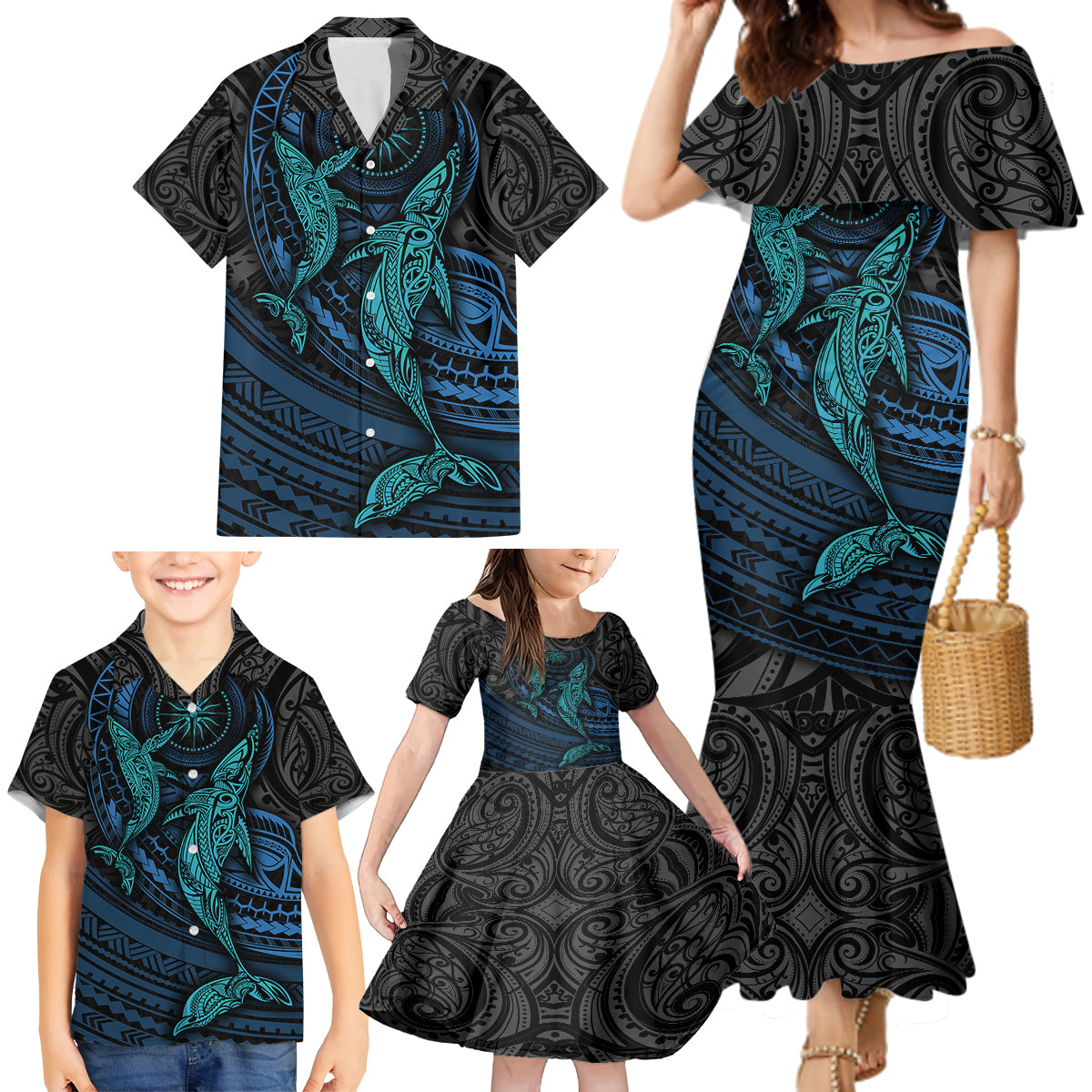 Polynesian Whale Family Matching Mermaid Dress and Hawaiian Shirt TS04 - Polynesian Pride